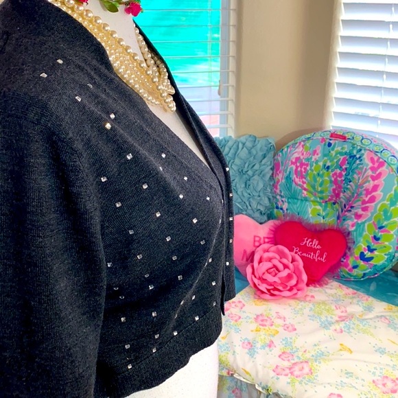 Calvin Klein gray wool blend open front sweater with rhinestones - Picture 6 of 9